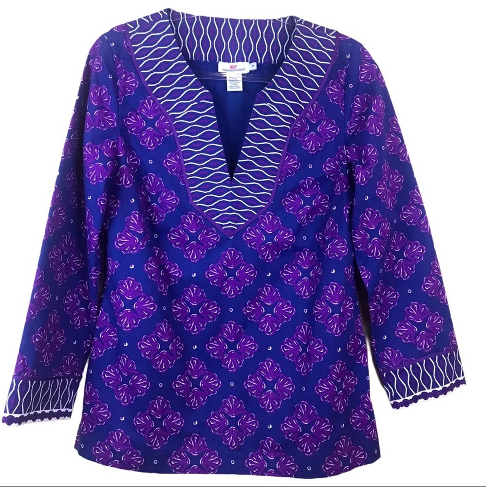 Vineyard Vines Women's Purple Floral V-Neck Tunic - Size 10